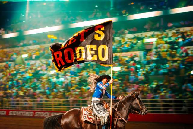 San Antonio Stock Show and Rodeo LETS RODEO Flag Rider