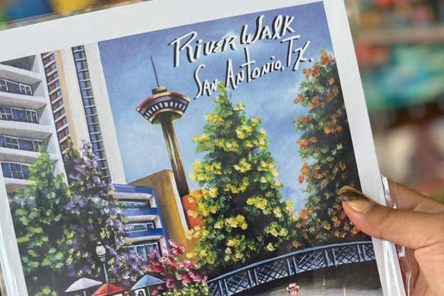 Postcard painting of Tower of the Americas
