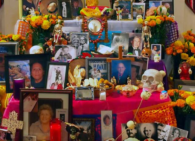 Day of the Dead altar with photos