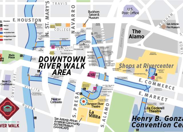 Map of accessible areas along River Walk