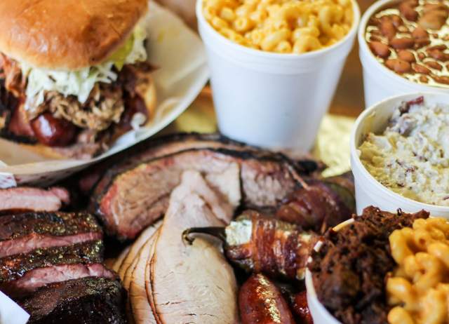 Overhead view of barbecue spread