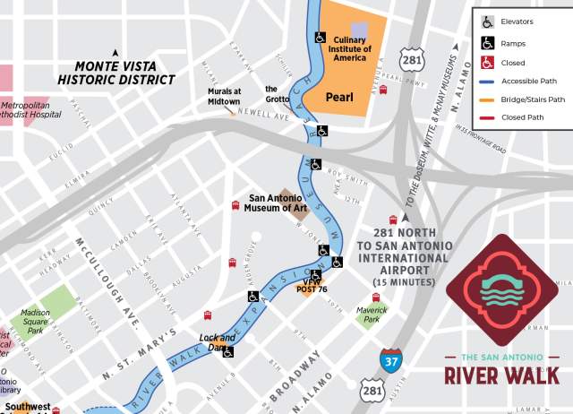 San Antonio River Walk  - ADA Map North Path/Museum Reach Accessibility Map