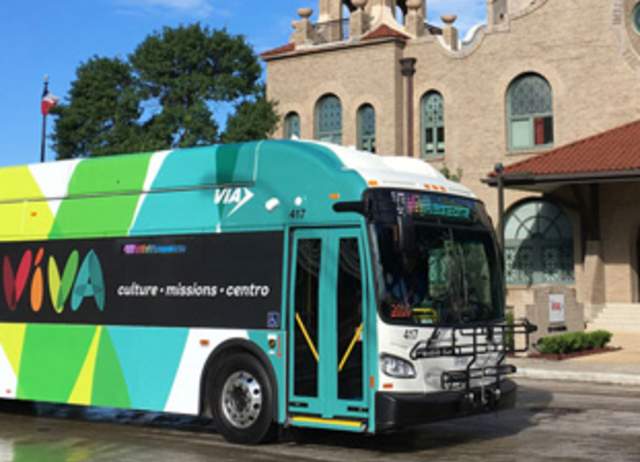 Bus parked outside of building