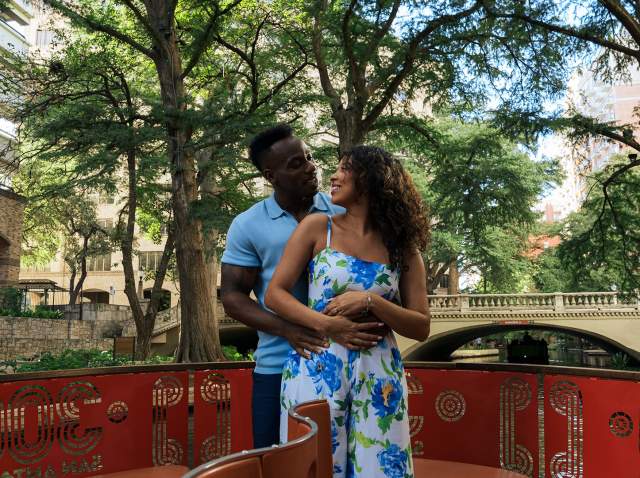 Couple on private Go Rio River Walk Barge on the River Walk