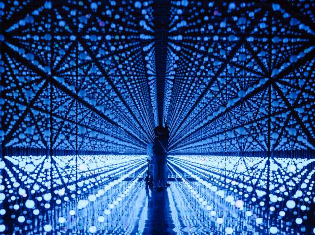 Light art installation with blue lights