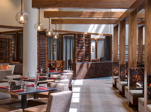 Hotel lobby with dining area
