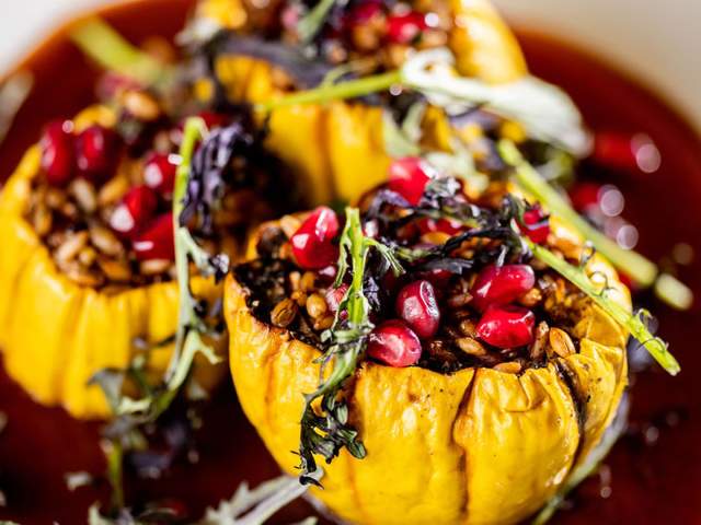 Roasted squash dish at Landrace restaurant at Thompson San Antonio hotel.