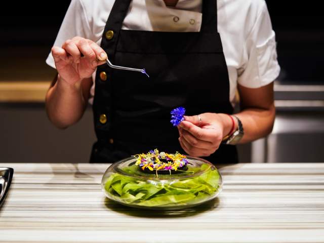 Chef preparing dessert at Nicosi.
