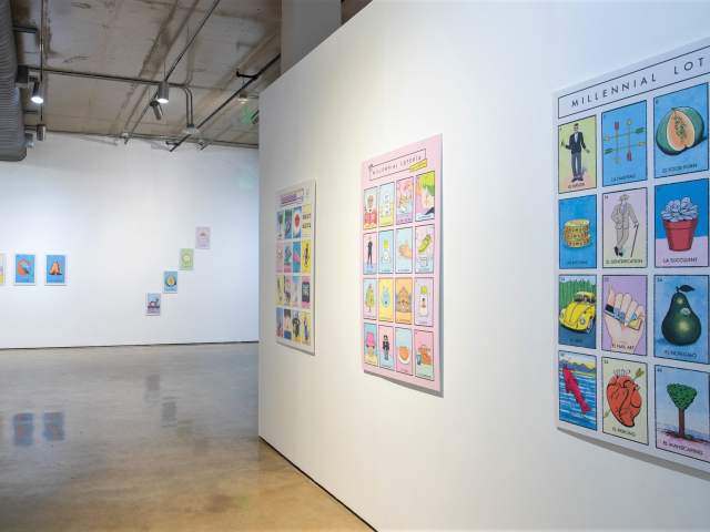 Gallery with loteria artwork on walls