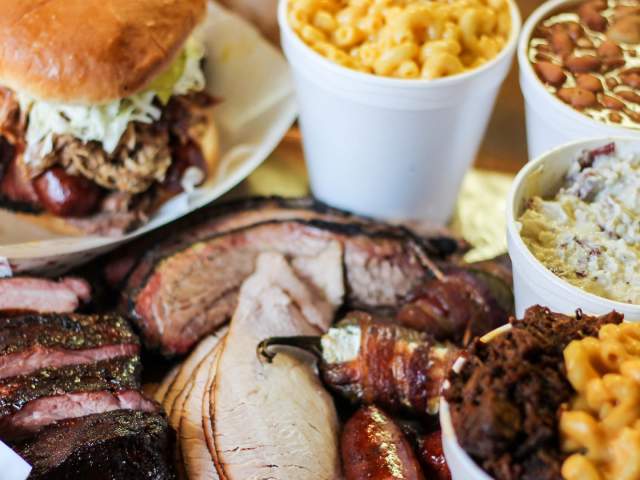 Overhead view of barbecue spread