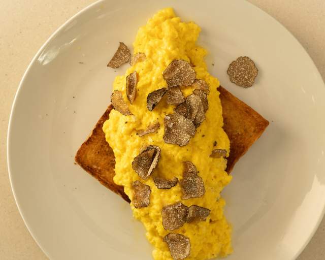Overhead view of toast with egg