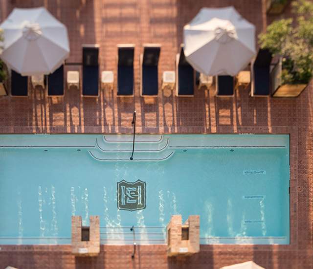 Overhead view of hotel pool