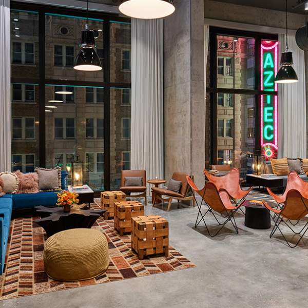 Lobby area with trendy seating and foosball table