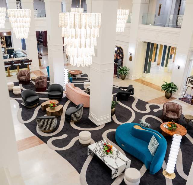 Overhead view of Gunter Hotel lobby in San Antonio.