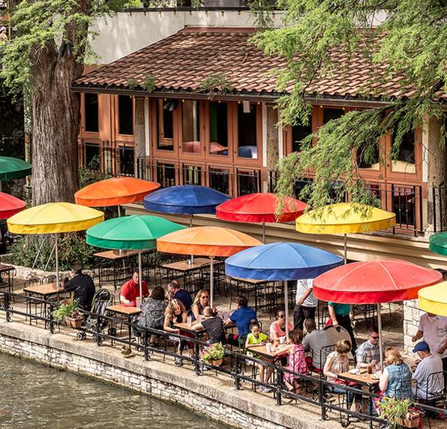 Casa Rio River Walk View with Iconic Umbrellas