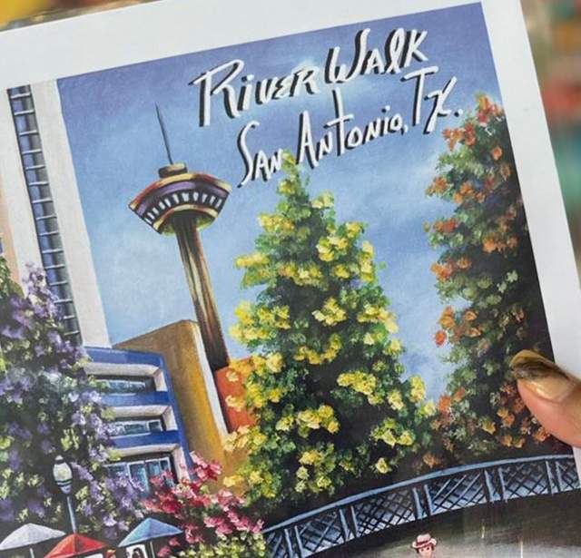 Postcard painting of Tower of the Americas
