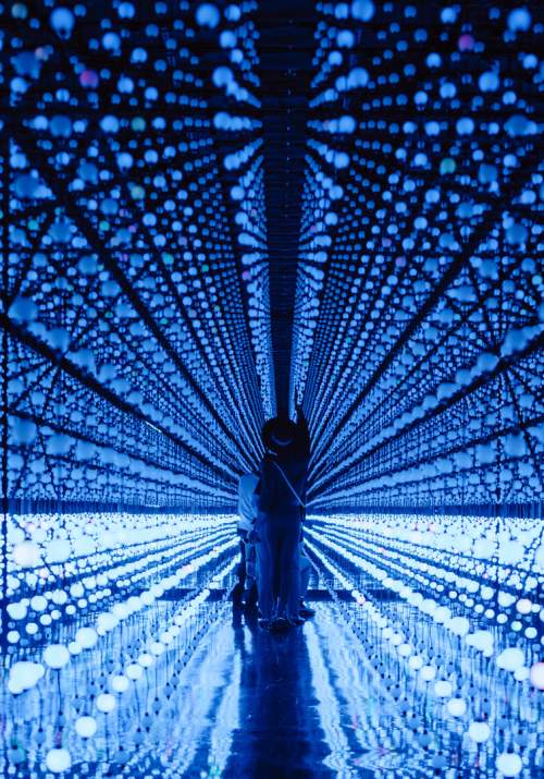 Light art installation with blue lights
