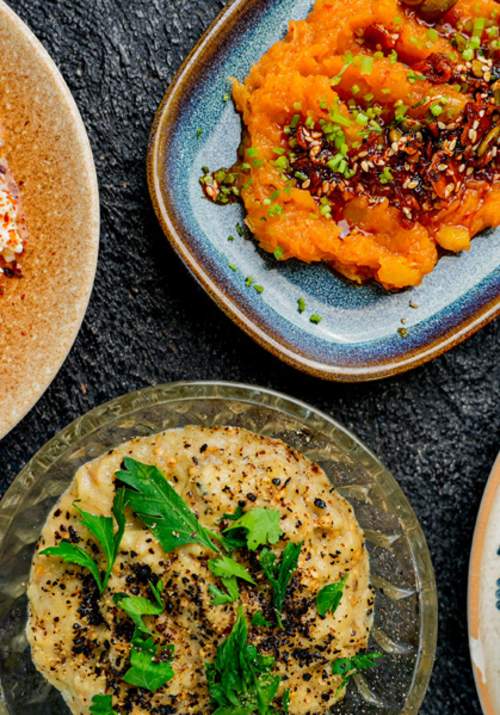 Overhead view of food spread at Ladino in San Antonio.