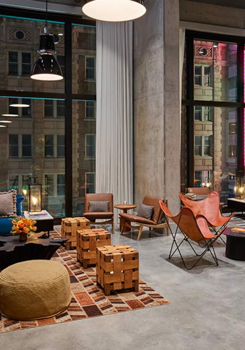 Lobby area with trendy seating and foosball table