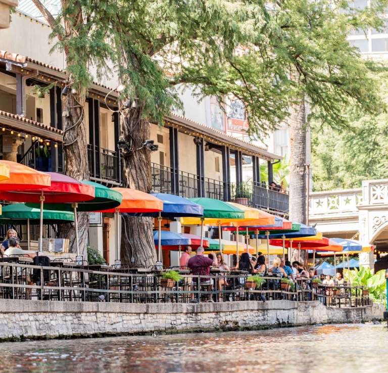 River barge floating by Casa Rio in San Antonio.