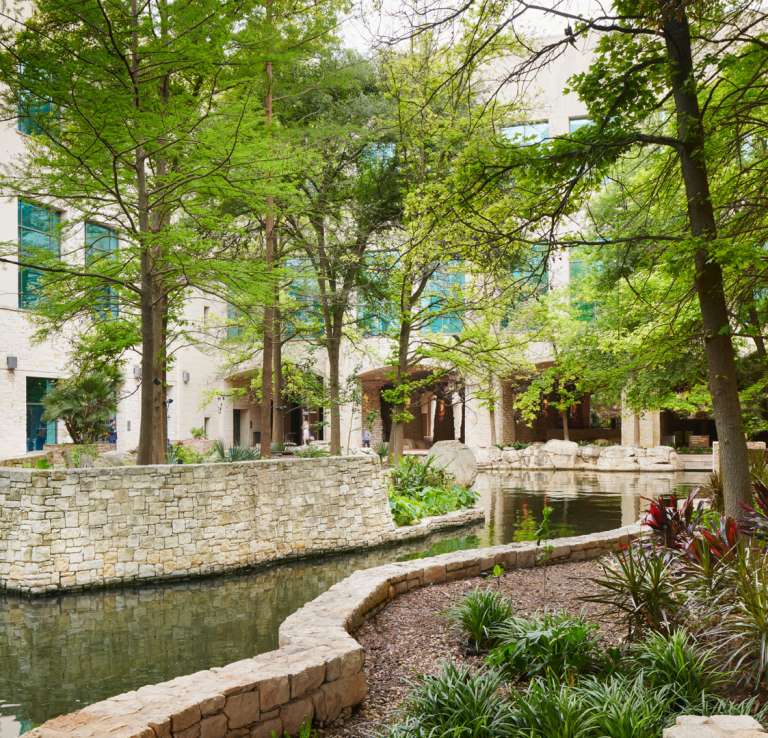 Grotto area with trees at Henry B. Gonzalez Convention Center.