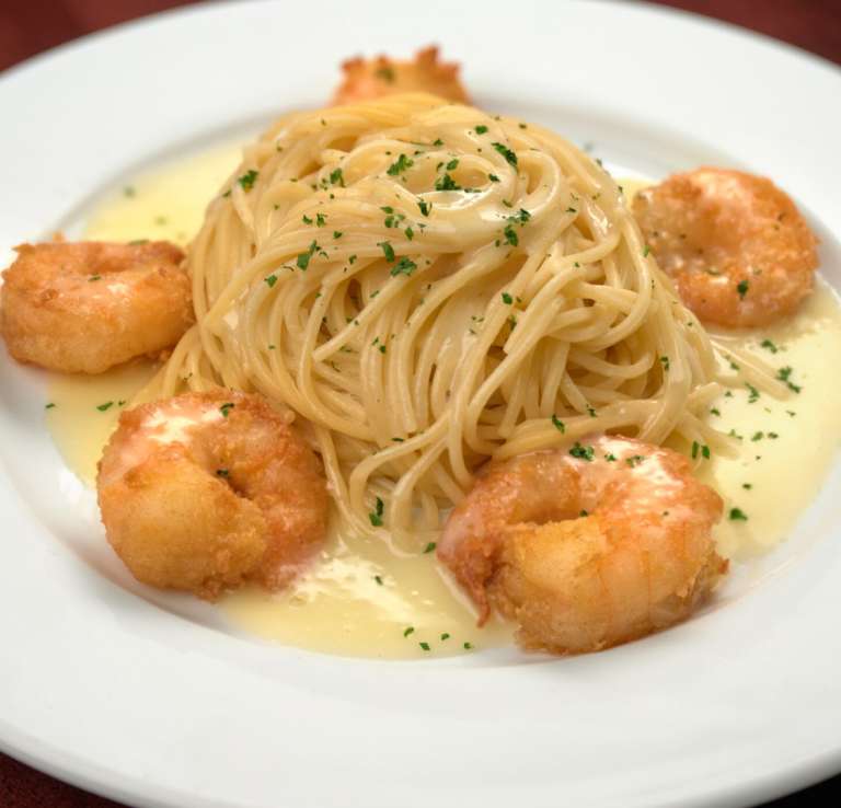 Plate of pasta with shrimp