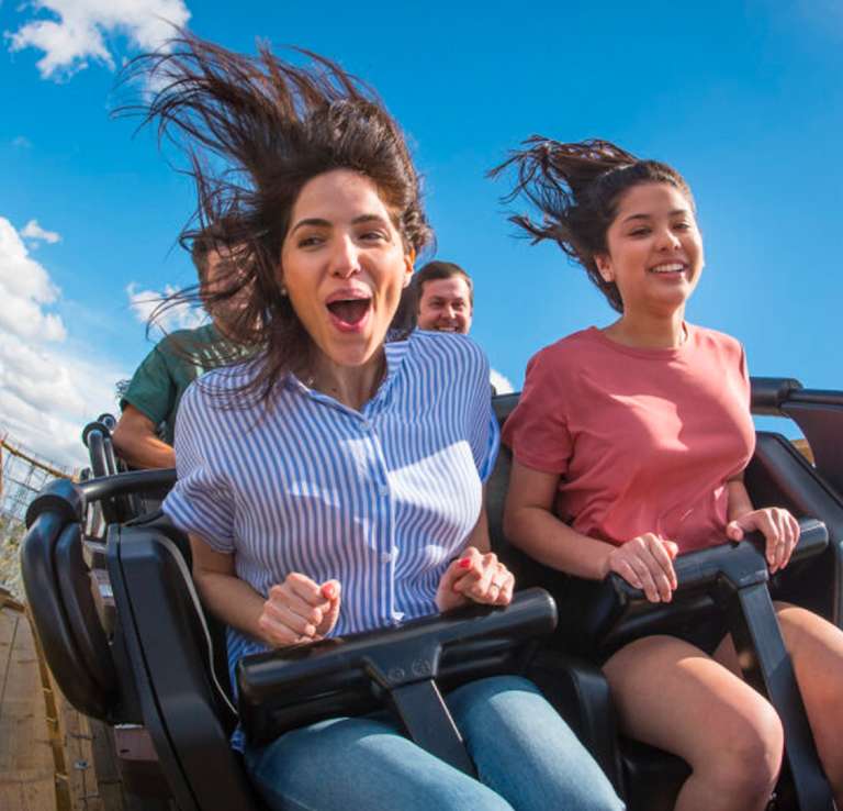 Friends on a rollercoaster going over a hill