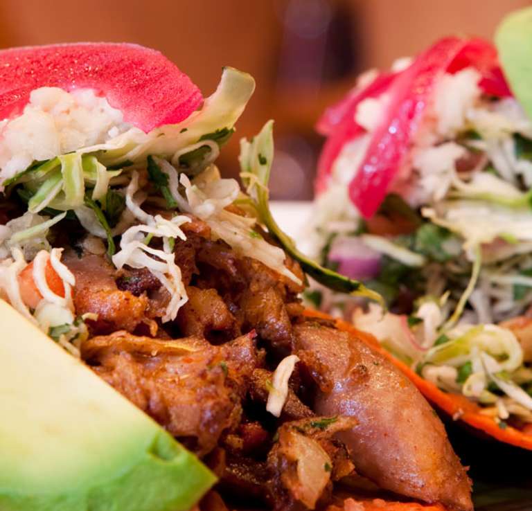 Tostadas with avocado and fixings