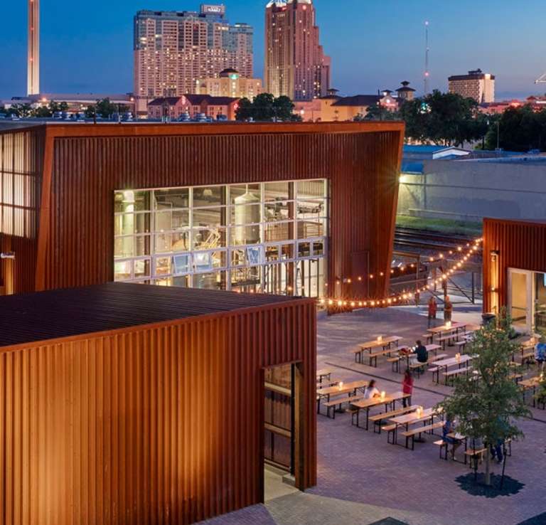 Exterior overhead view of Alamo Beer Company exterior in San Antonio.