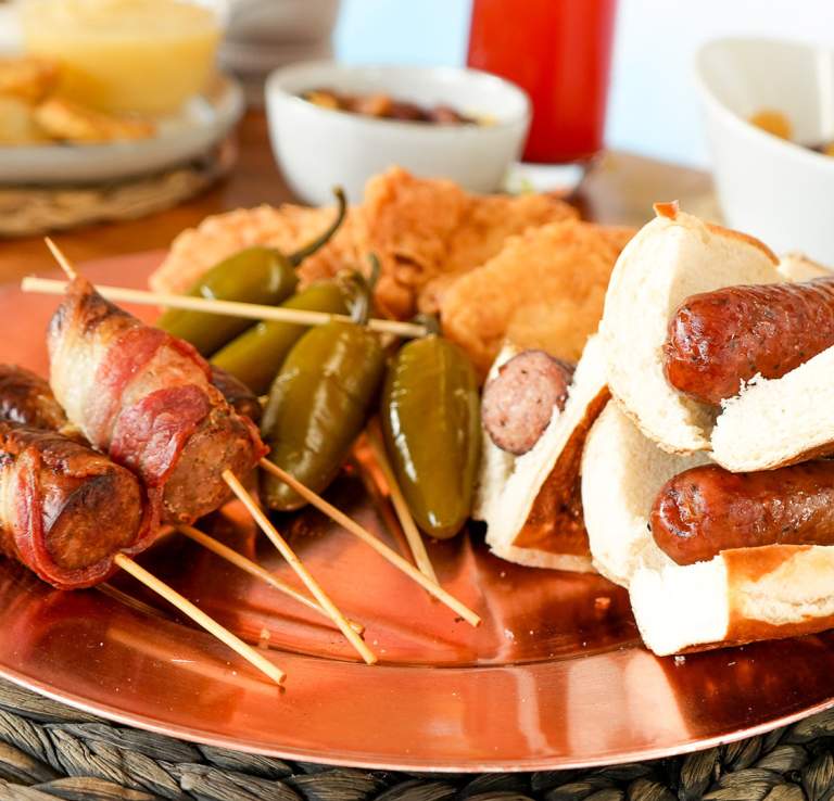 German food spread served at Six Flags Fiesta Texas.