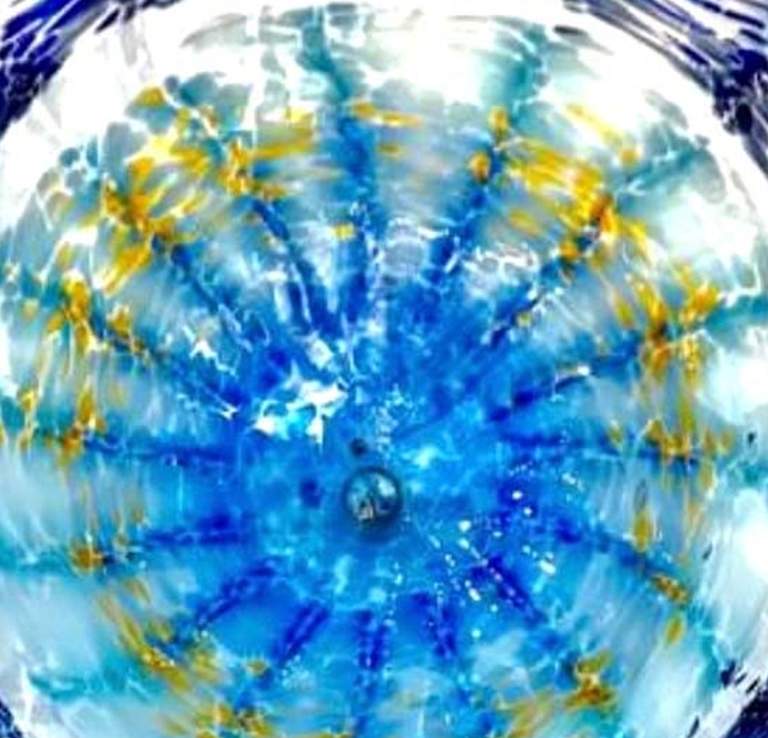Blue and yellow glass art