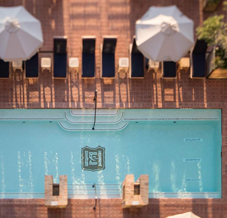 Overhead view of hotel pool