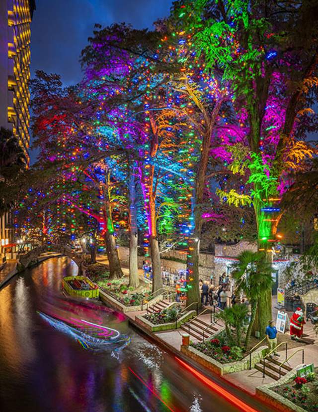 San Antonio River Walk during the Holidays with Holiday Lights