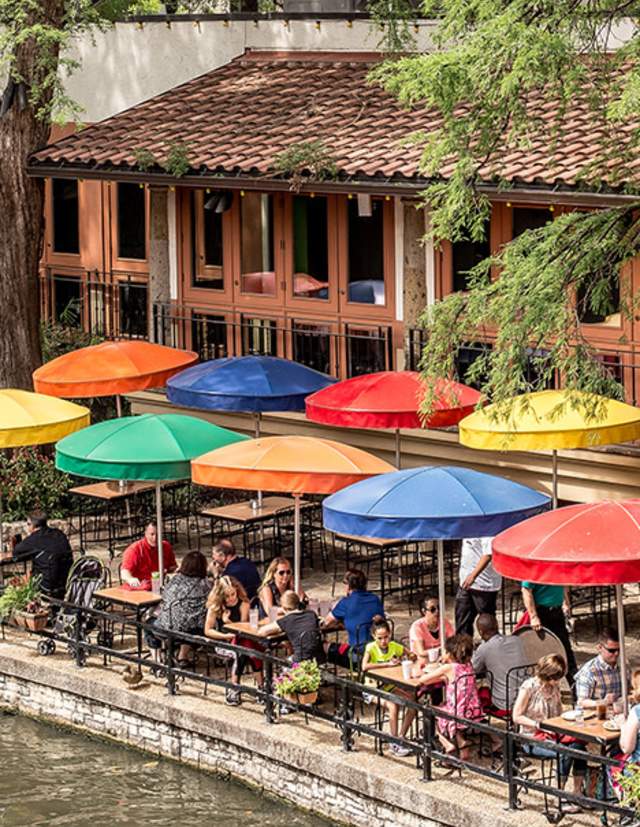Casa Rio River Walk View with Iconic Umbrellas