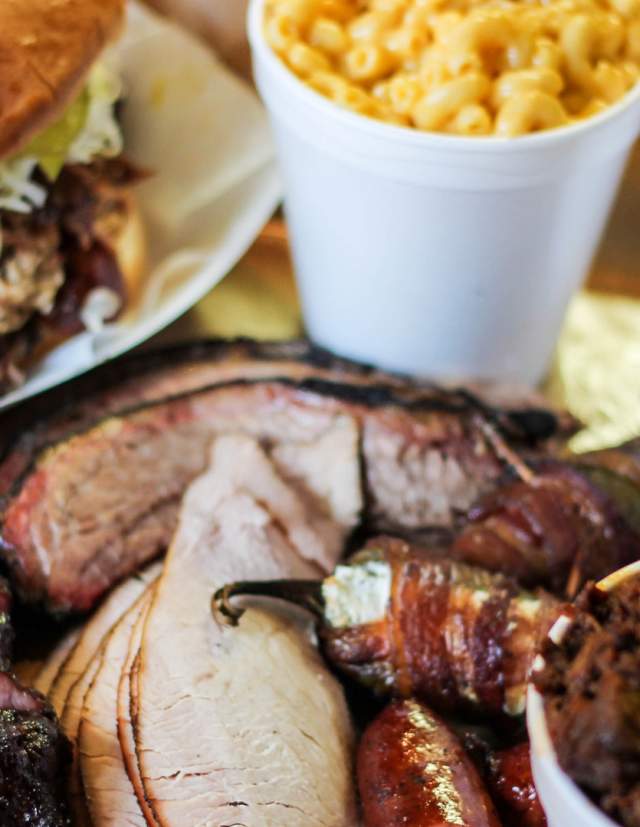 Overhead view of barbecue spread