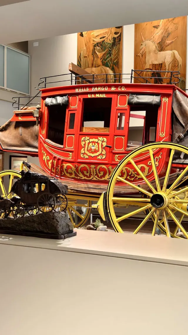 Red Wells Fargo Wagon inside Briscoe Western Art Museum in San Antonio.