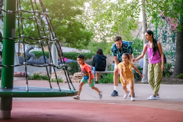 Family with small children at Yanaguana Garden at Hemisfair.