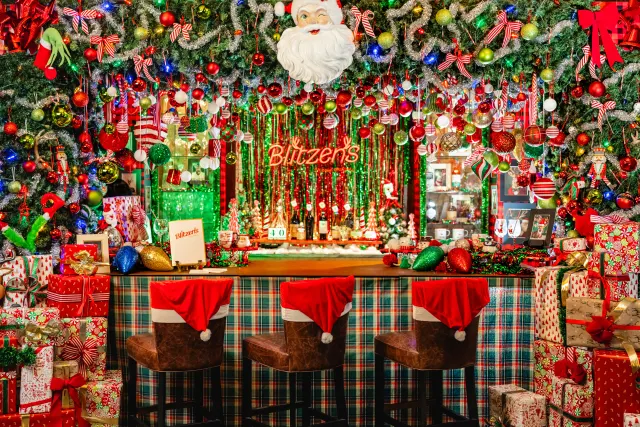 colorful bar decorated for christmas