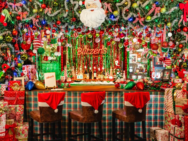 colorful bar decorated for christmas