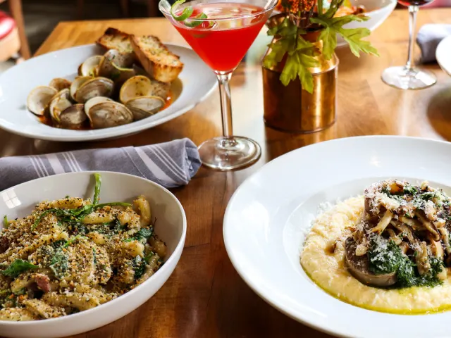 Food spread with cocktails