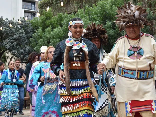 Members of tribe performing at Yanaguana Indian Arts Festival.
