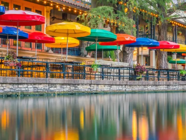 famous umbrellas along the San Antonio River Walk