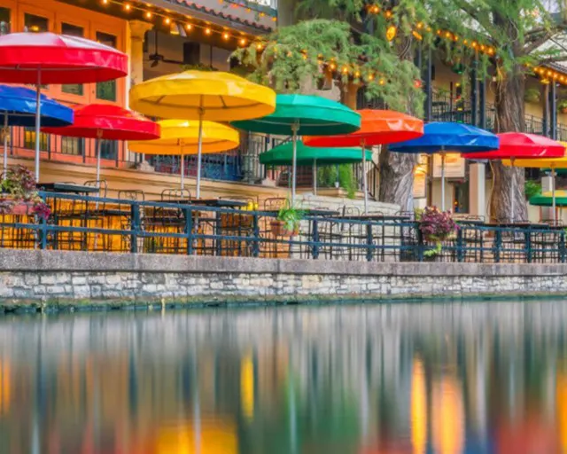 famous umbrellas along the San Antonio River Walk