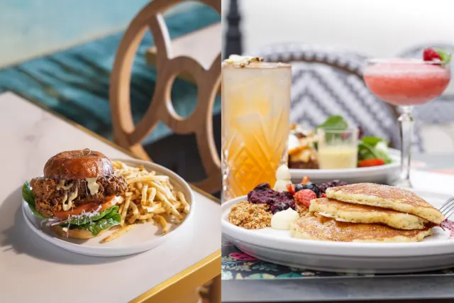 Blush restaurant burger & fries and pancakes