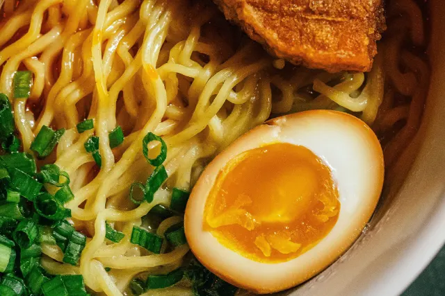 Close up view of ramen dish