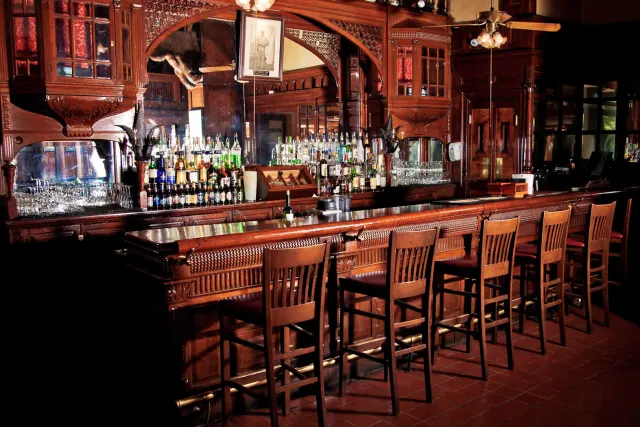 Empty bartop at Menger Hotel in San Antonio.