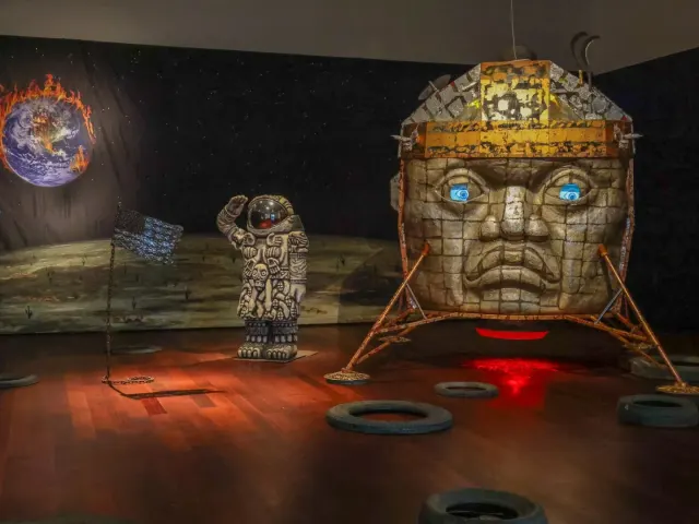 Artwork of Astronaut by Large Sculpture of head