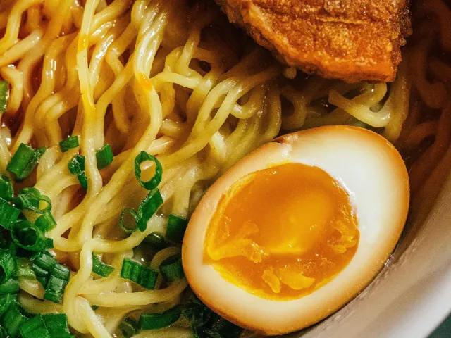 Close up view of ramen dish
