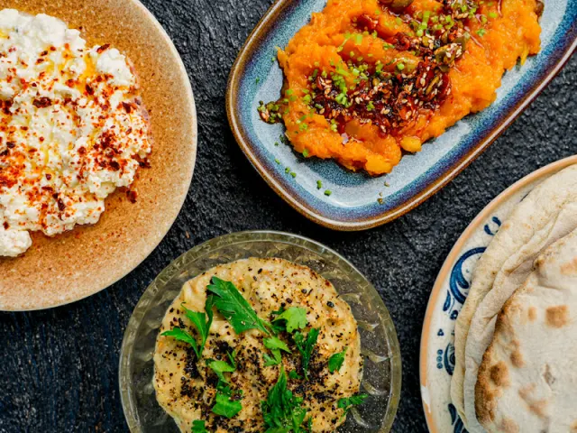 Overhead view of food spread at Ladino in San Antonio.
