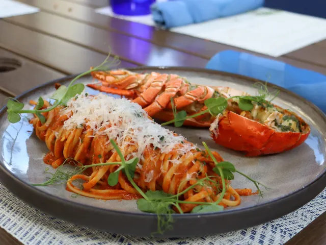 Lobster pasta on dish